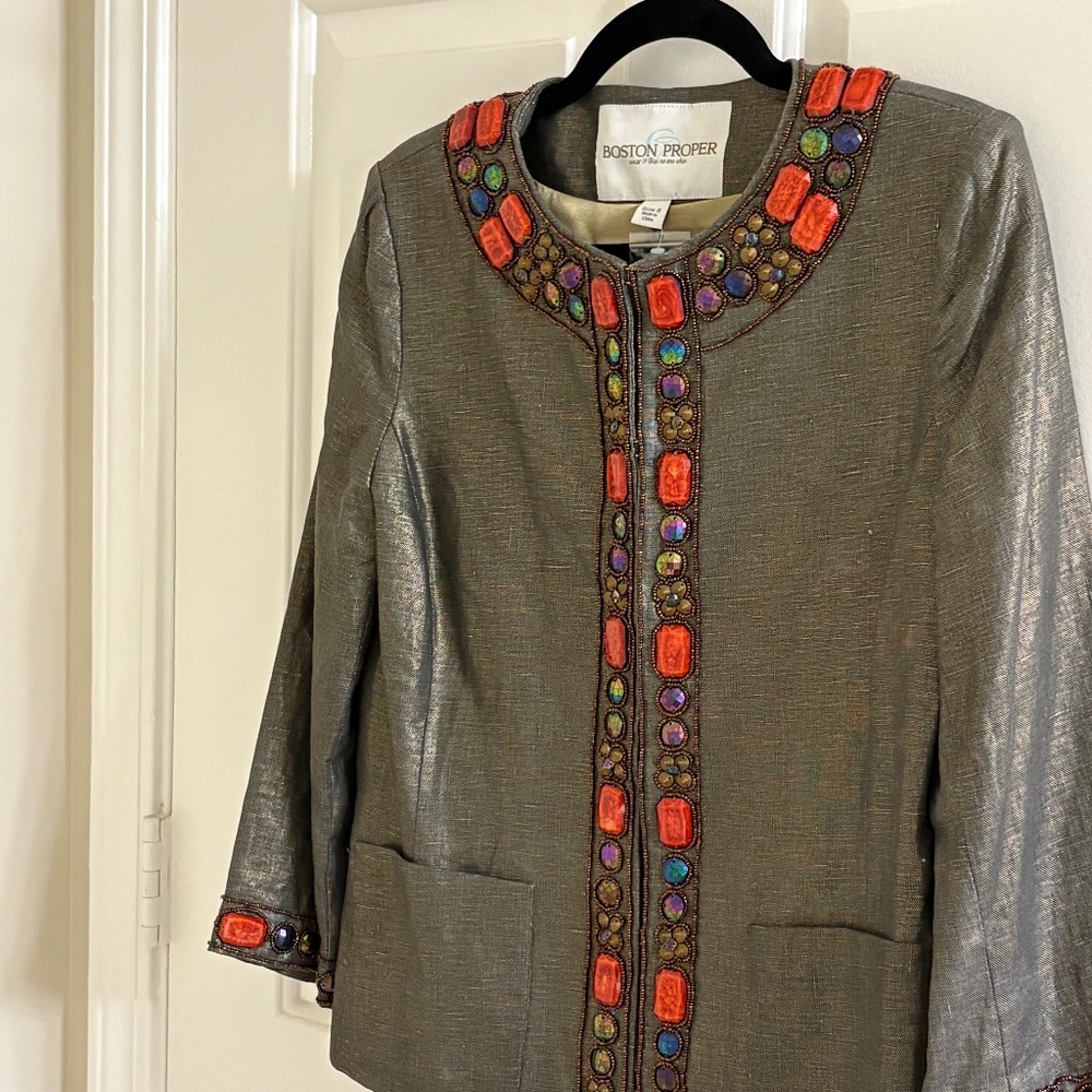 Embellished Metallic Trim Jacket – Size 8